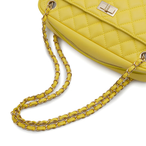 VINTAGE CHANEL 2.55 MATERASSE CHAIN SHOULDER BAG YELLOW LAMB SKIN GOLD HARDWARE 90343938