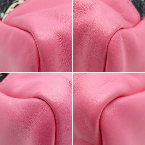 CHANEL 31 LARGE 2018 MODEL LEAF PRINT HAND SHOULDER BAG PINK BLACK LAMB SKIN CANVAS GOLD HARDWARE 90340454