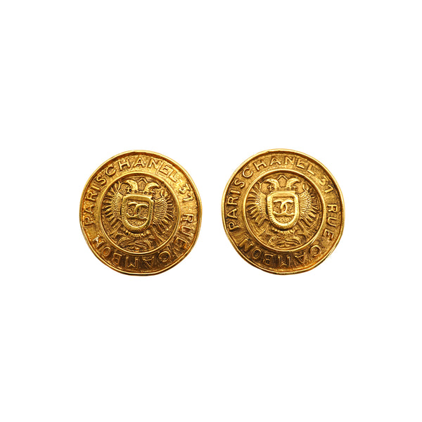 VINTAGE CHANEL 31 RUE CAMBON EARRINGS ROUND COCOMARK ACCESSORY 90335048