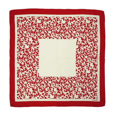 VINTAGE CHANEL ARABESQUE PATTERN SCARF RED WHITE SILK 90331696