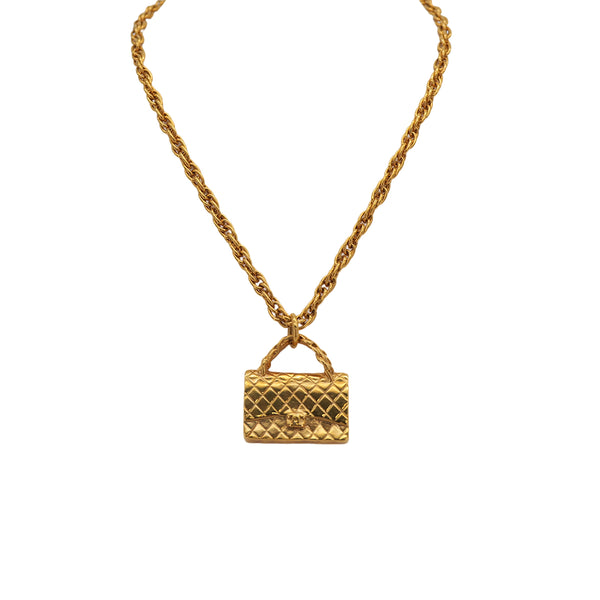VINTAGE CHANEL BAG CHARM INSPIRED NECKLACE COCOMARK GOLD ACCESSORY 95P 90323149