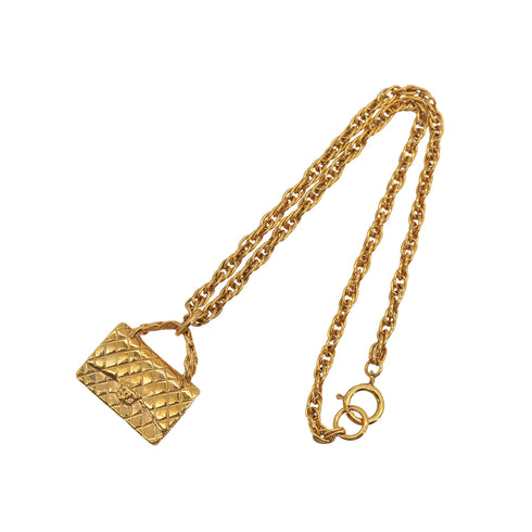VINTAGE CHANEL BAG CHARM INSPIRED NECKLACE COCOMARK GOLD ACCESSORY 95P 90323149