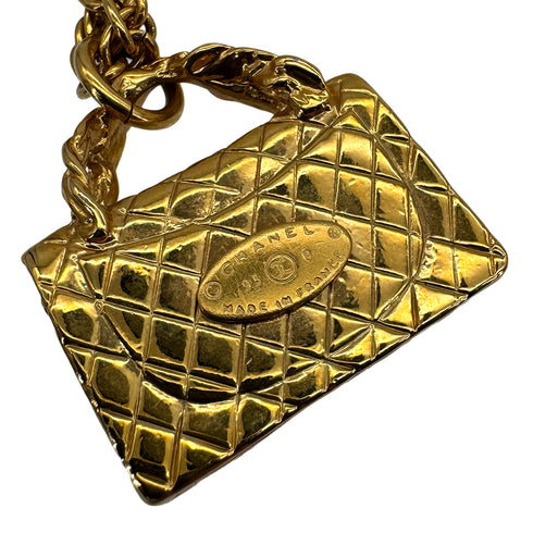 VINTAGE CHANEL BAG CHARM INSPIRED NECKLACE COCOMARK GOLD ACCESSORY 95P 90323149