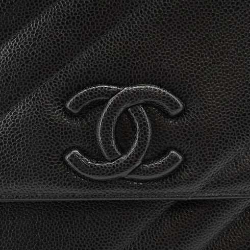 VINTAGE CHANEL BIAS STITCH CHAIN SHOULDER BAG BLACK CAVIAR SKIN GOLD HARDWARE 90342725