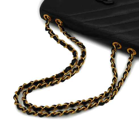VINTAGE CHANEL BIAS STITCH CHAIN SHOULDER BAG BLACK CAVIAR SKIN GOLD HARDWARE 90342725