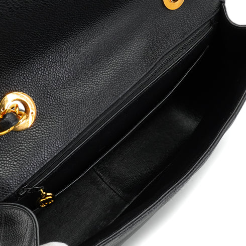 VINTAGE CHANEL BIAS STITCH CHAIN SHOULDER BAG BLACK CAVIAR SKIN GOLD HARDWARE 90342725
