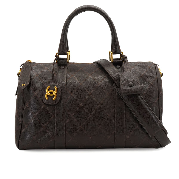 VINTAGE CHANEL BICOLORE BOSTON BAG BROWN CAVIAR SKIN GOLD HARDWARE 90335546