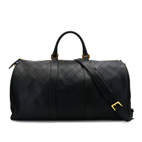 VINTAGE CHANEL BICOLORE BOSTON SHOULDER BAG BLACK LEATHER GOLD HARDWARE 90320169