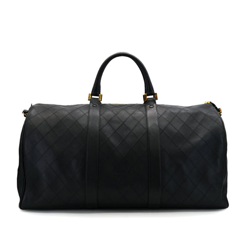 VINTAGE CHANEL BICOLORE BOSTON SHOULDER BAG BLACK LEATHER GOLD HARDWARE 90320169