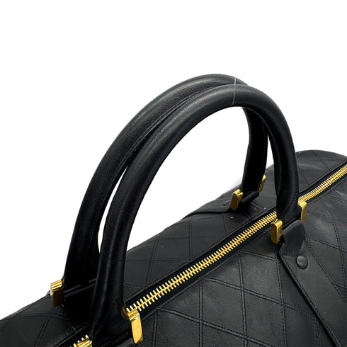 VINTAGE CHANEL BICOLORE BOSTON SHOULDER BAG BLACK LEATHER GOLD HARDWARE 90320169