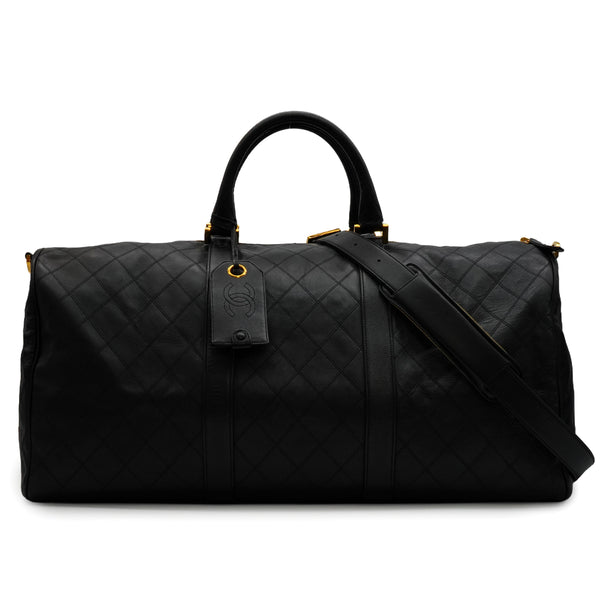 VINTAGE CHANEL BICOLORE BOSTON SHOULDER BAG BLACK LEATHER GOLD HARDWARE 90343954