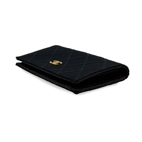VINTAGE CHANEL BICOLORE COIN PURSE WALLET BLACK SATIN RHINESTONE 90319707