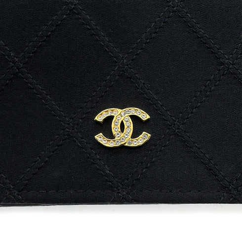 VINTAGE CHANEL BICOLORE COIN PURSE WALLET BLACK SATIN RHINESTONE 90319707