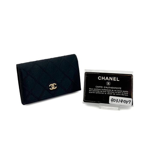 VINTAGE CHANEL BICOLORE COIN PURSE WALLET BLACK SATIN RHINESTONE 90319707