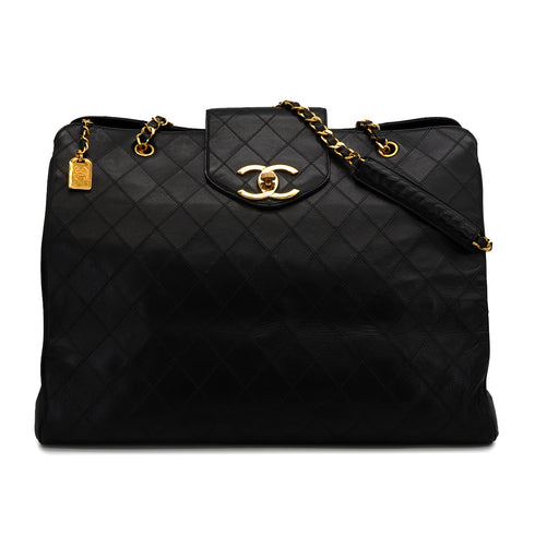 VINTAGE CHANEL BICOLORE SUPER MODEL CHAIN TOTE BAG BLACK LAMB SKIN GOLD HARDWARE 90342581