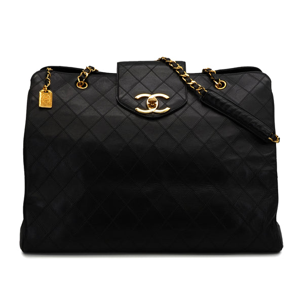 VINTAGE CHANEL BICOLORE SUPER MODEL CHAIN TOTE BAG BLACK LAMB SKIN GOLD HARDWARE 90342581