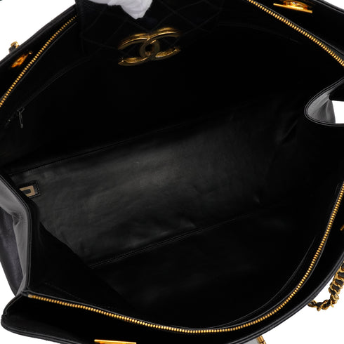 VINTAGE CHANEL BICOLORE SUPER MODEL CHAIN TOTE BAG BLACK LAMB SKIN GOLD HARDWARE 90342581