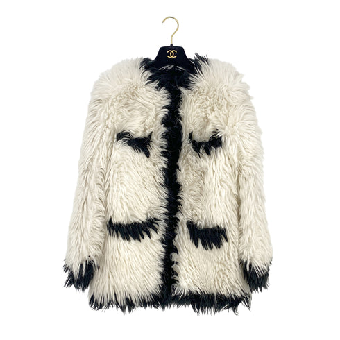 VINTAGE CHANEL BICOLOR FANTASY FUR COAT WHITE BLACK RTW 90319627