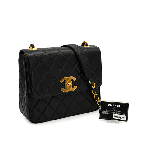 VINTAGE CHANEL BIC COCO CHAIN SHOULDER BAG BLACK LAMB SKIN GOLD HARDWARE 90345065