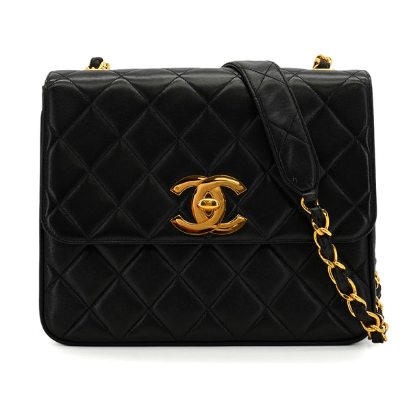 VINTAGE CHANEL BIC COCO CHAIN SHOULDER BAG BLACK LAMB SKIN GOLD HARDWARE 90345065