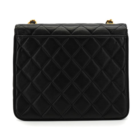 VINTAGE CHANEL BIC COCO CHAIN SHOULDER BAG BLACK LAMB SKIN GOLD HARDWARE 90345065