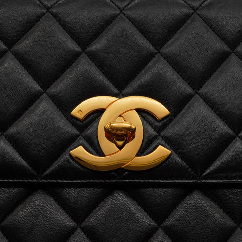 VINTAGE CHANEL BIC COCO CHAIN SHOULDER BAG BLACK LAMB SKIN GOLD HARDWARE 90345065