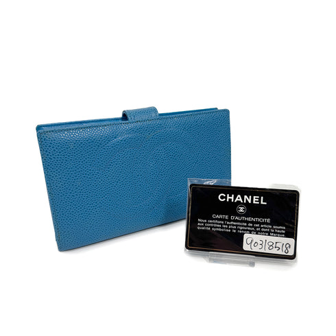 VINTAGE CHANEL BIFOLD LONG WALLET COCOMARK BLUE CAVIAR SKIN 90318518