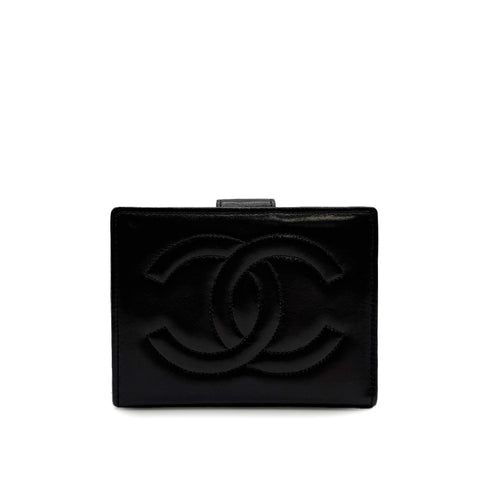 VINTAGE CHANEL BIG COCO BIFOLD COMPACT WALLET BLACK LAMB SKIN 90319141