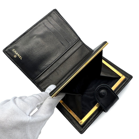 VINTAGE CHANEL BIG COCO BIFOLD COMPACT WALLET BLACK LAMB SKIN 90319141