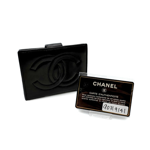VINTAGE CHANEL BIG COCO BIFOLD COMPACT WALLET BLACK LAMB SKIN 90319141