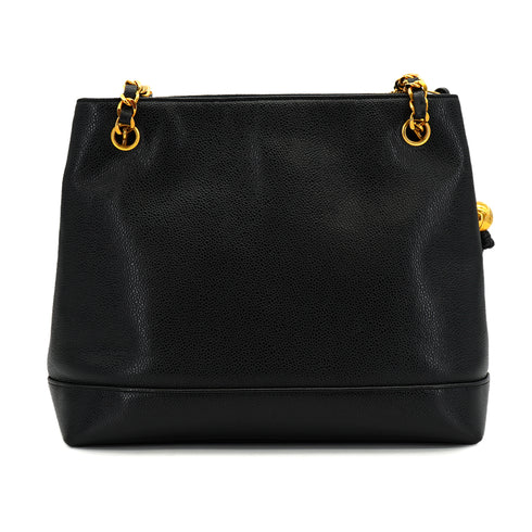 VINTAGE CHANEL BIG COCO CHAIN SHOULDER BAG BLACK CAVIAR SKIN GOLD HARDWARE 90326721