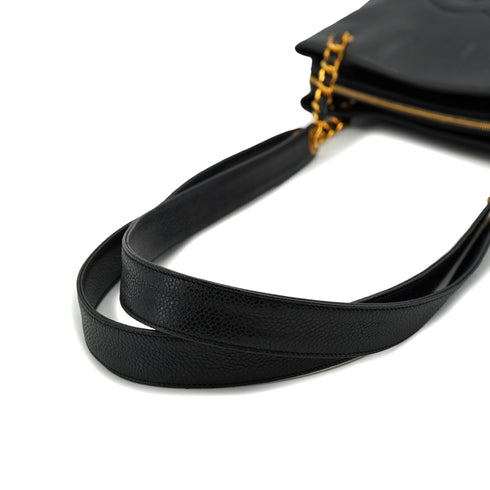 VINTAGE CHANEL BIG COCO CHAIN SHOULDER BAG BLACK CAVIAR SKIN GOLD HARDWARE 90326721