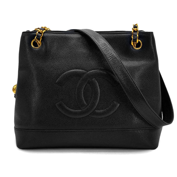 VINTAGE CHANEL BIG COCO CHAIN SHOULDER BAG BLACK CAVIAR SKIN GOLD HARDWARE 90326724