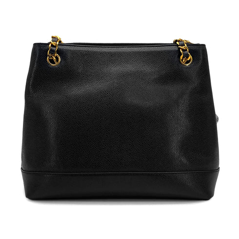 VINTAGE CHANEL BIG COCO CHAIN SHOULDER BAG BLACK CAVIAR SKIN GOLD HARDWARE 90326724