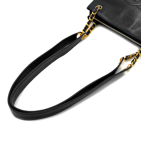 VINTAGE CHANEL BIG COCO CHAIN SHOULDER BAG BLACK CAVIAR SKIN GOLD HARDWARE 90326724