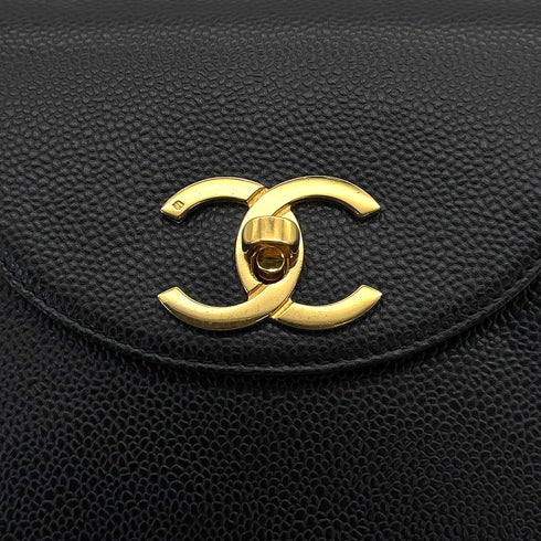 VINTAGE CHANEL BIG COCO CHAIN SHOULDER BAG BLACK CAVIAR SKIN GOLD HARDWARE 90311876