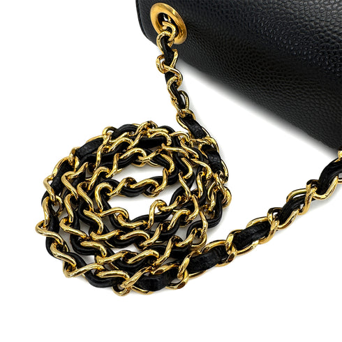 VINTAGE CHANEL BIG COCO CHAIN SHOULDER BAG BLACK CAVIAR SKIN GOLD HARDWARE 90311876
