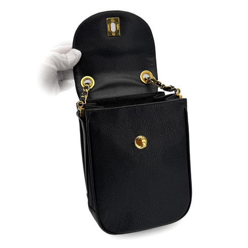 VINTAGE CHANEL BIG COCO CHAIN SHOULDER BAG BLACK CAVIAR SKIN GOLD HARDWARE 90311876