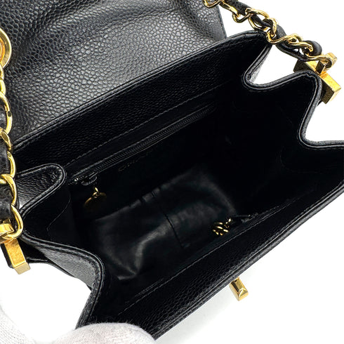 VINTAGE CHANEL BIG COCO CHAIN SHOULDER BAG BLACK CAVIAR SKIN GOLD HARDWARE 90311876