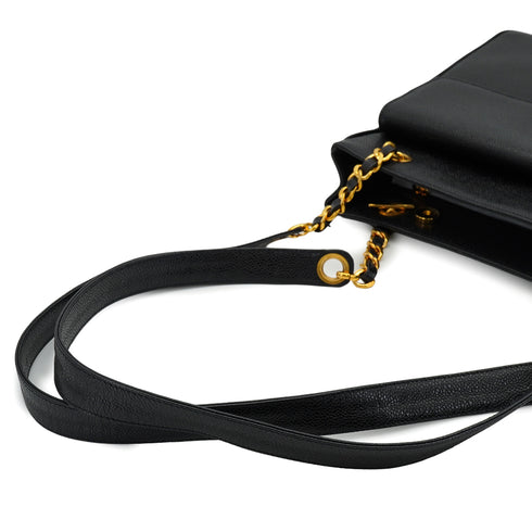 VINTAGE CHANEL BIG COCO CHAIN SHOULDER BAG BLACK CAVIAR SKIN GOLD HARDWARE 90335154