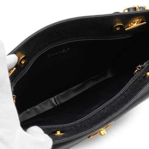 VINTAGE CHANEL BIG COCO CHAIN SHOULDER BAG BLACK CAVIAR SKIN GOLD HARDWARE 90335154