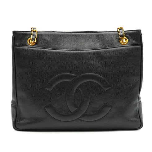 VINTAGE CHANEL BIG COCO CHAIN SHOULDER BAG BLACK CAVIAR SKIN GOLD HARDWARE 90335286
