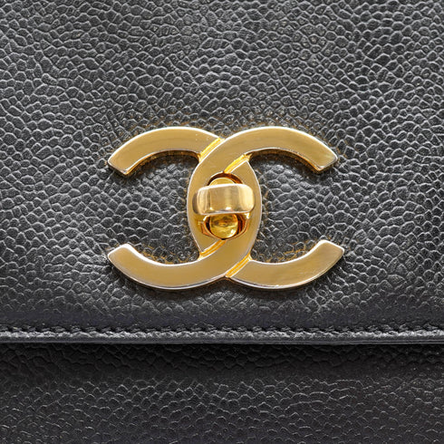 VINTAGE CHANEL BIG COCO CHAIN SHOULDER BAG BLACK CAVIAR SKIN GOLD HARDWARE 90335286