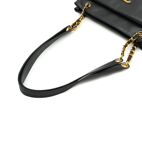 VINTAGE CHANEL BIG COCO CHAIN SHOULDER BAG BLACK CAVIAR SKIN GOLD HARDWARE 90335286