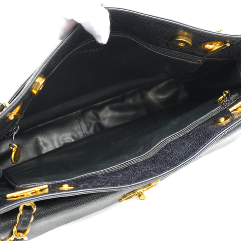 VINTAGE CHANEL BIG COCO CHAIN SHOULDER BAG BLACK CAVIAR SKIN GOLD HARDWARE 90335286