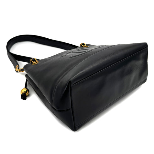 VINTAGE CHANEL BIG COCO CHAIN SHOULDER BAG BLACK LAMB SKIN GOLD HARDWARE 90317910