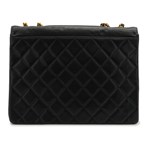 VINTAGE CHANEL BIG COCO CHAIN SHOULDER BAG BLACK LAMB SKIN GOLD HARDWARE 90341831