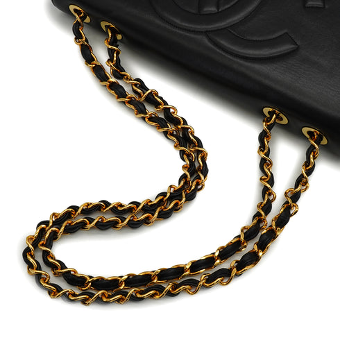 VINTAGE CHANEL BIG COCO CHAIN SHOULDER BAG BLACK LAMB SKIN GOLD HARDWARE 90341831