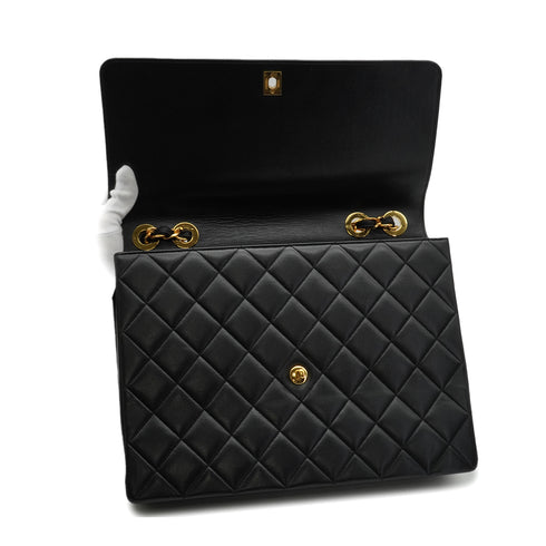 VINTAGE CHANEL BIG COCO CHAIN SHOULDER BAG BLACK LAMB SKIN GOLD HARDWARE 90341831