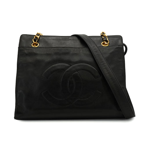 VINTAGE CHANEL BIG COCO CHAIN SHOULDER BAG BLACK LAMB SKIN GOLD HARDWARE 90344382